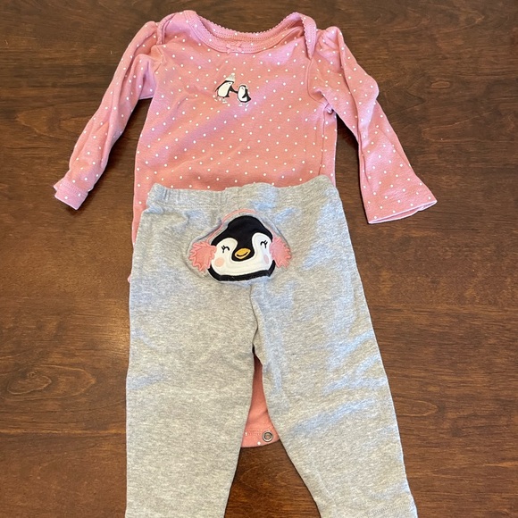 Carter's Other - 6 M Carter’s Pink and Grey Penguin Long Sleeve outfit Set
